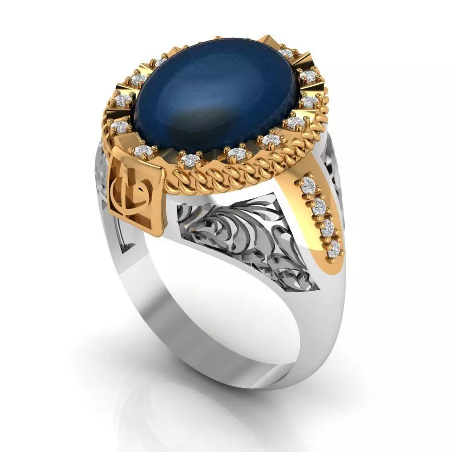 silver and bronz ottoman ring for man 3D model_0