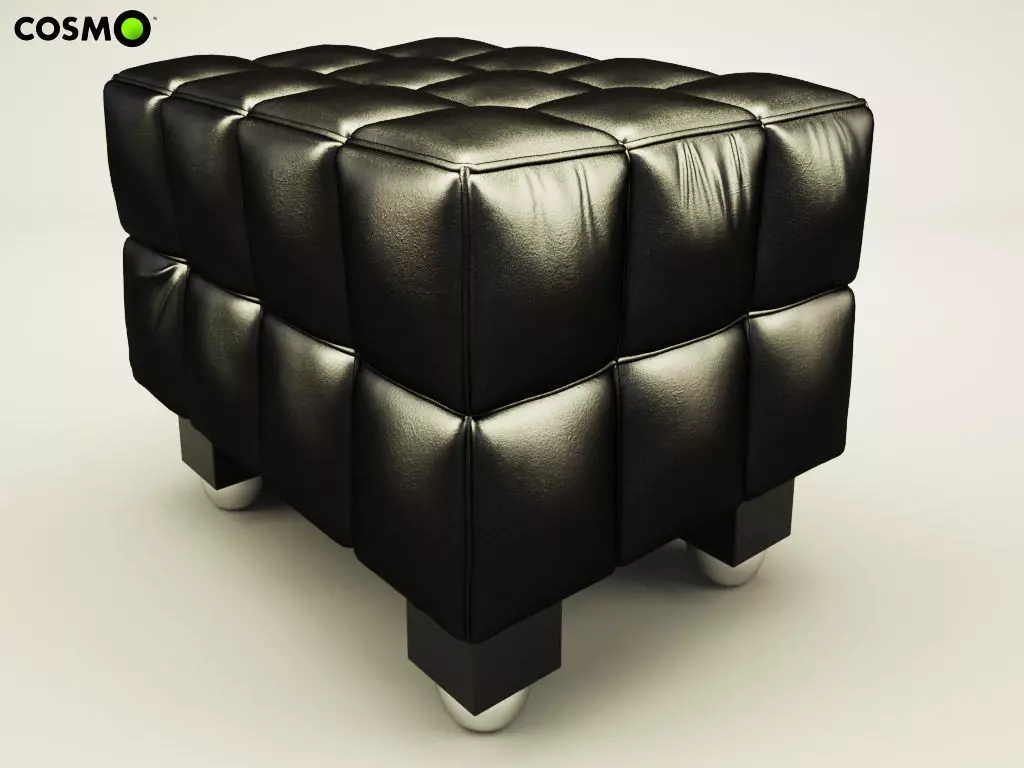 Kubus leather ottoman with metal legs 3D model