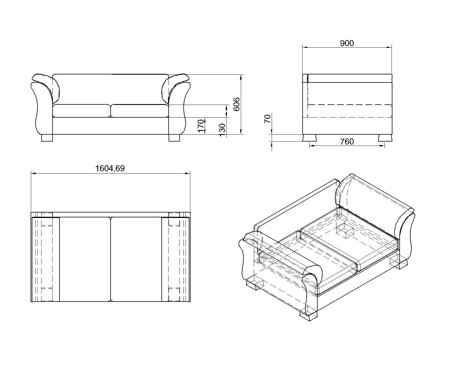 Chestnut coloured sofa 3D model 3D model_4