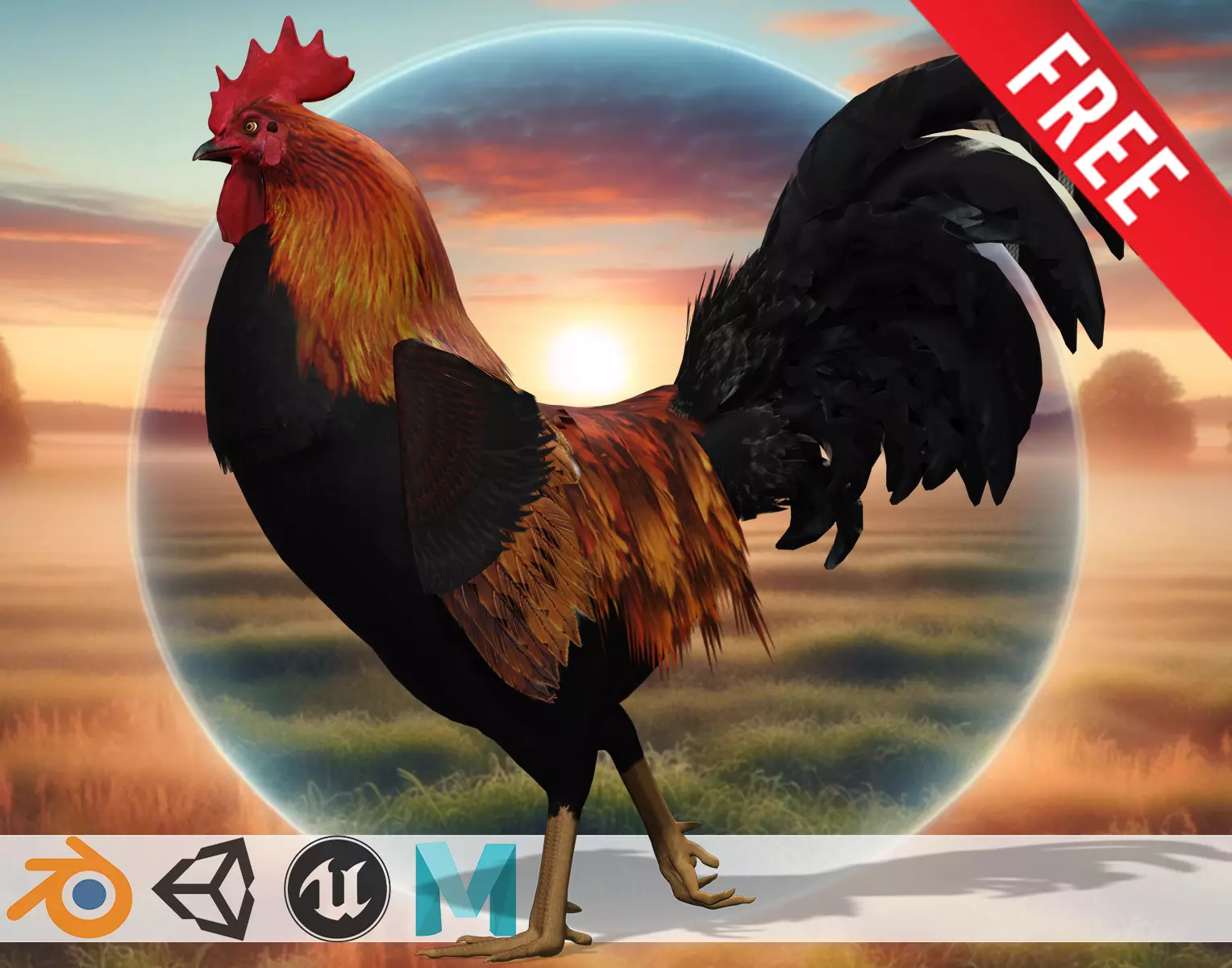 Realistic Rooster 3D Model Low-poly 3D model