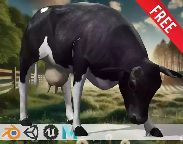 Black and White Iconic Cow Low-poly 3D model