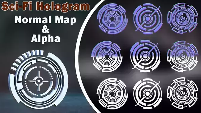 100 Sci-fi Hologram Normal Map and Alpha Texture