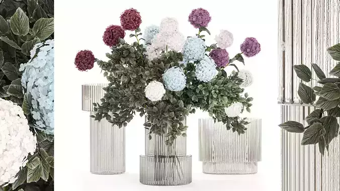 Large bouquet of flowers and greenery blue white hydrangea 354