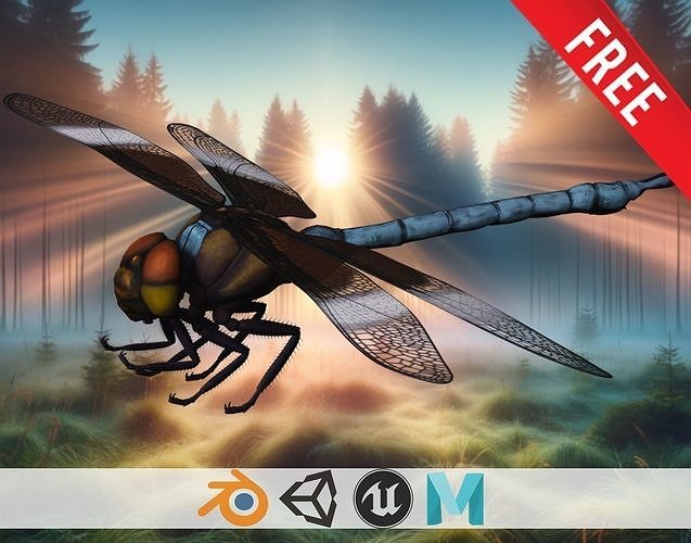 Nature s Helicopter The Dragonfly free nsect Inspector Low-poly 3D model