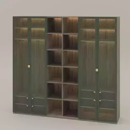 Modern Wardrobe with Glass Doors 3D Model