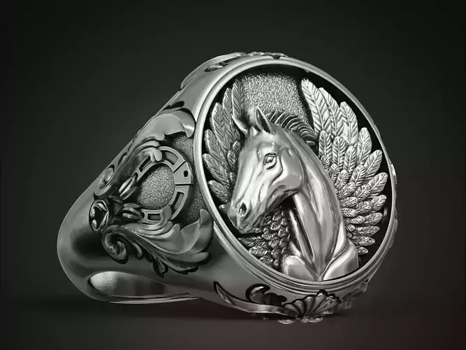 Horse pegasus wings signet ring