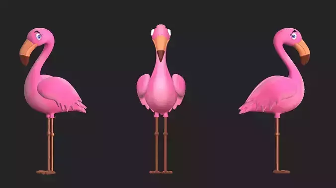 Cartoon Flamingo Bird Low-poly 3D model
