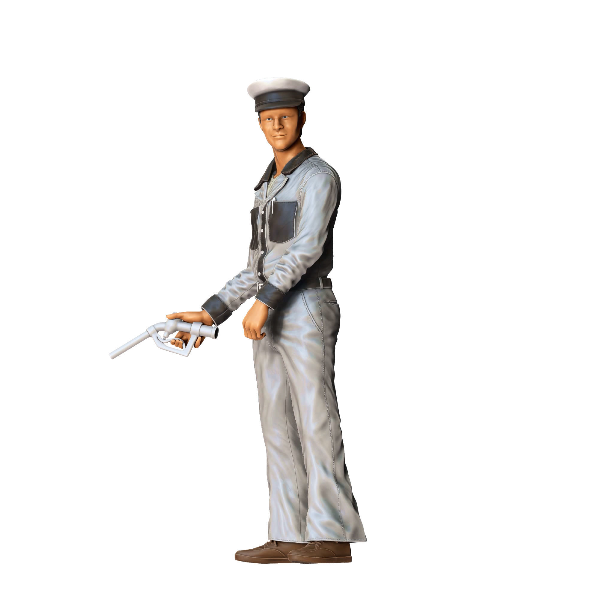 Gas Station Worker 1950s with old Gas Pump 3D print model_24