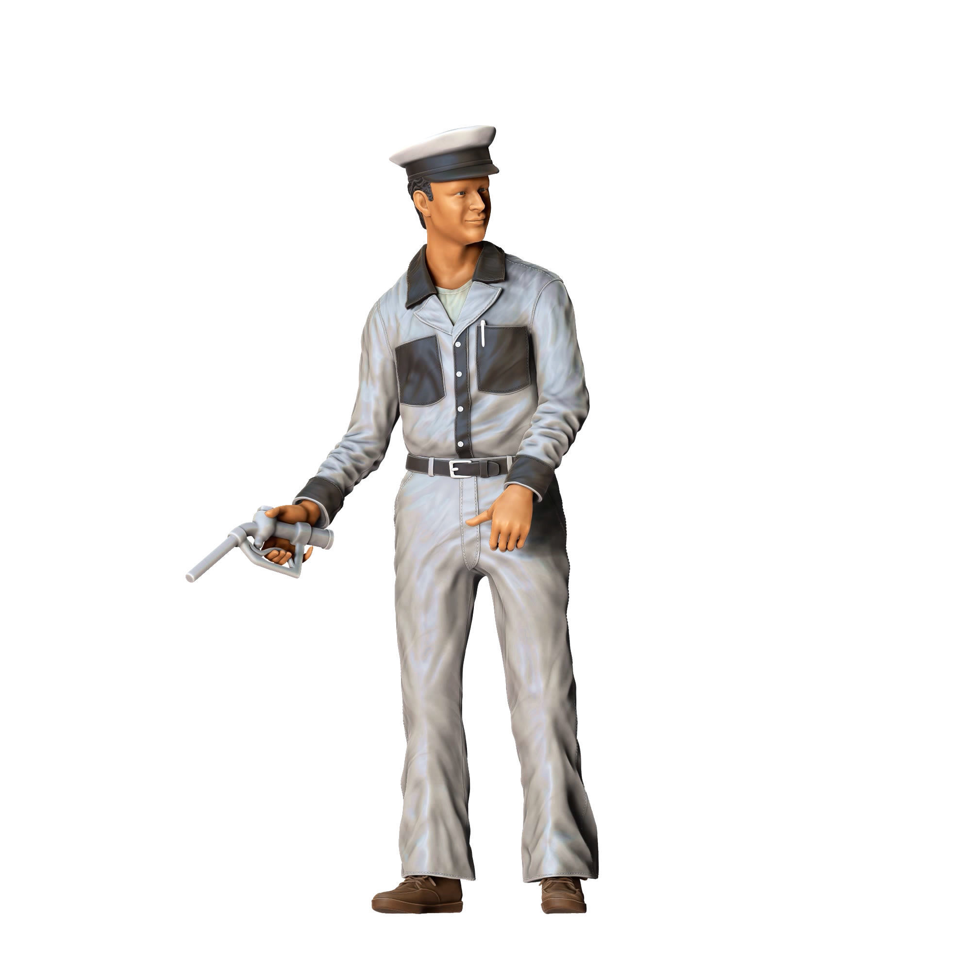 Gas Station Worker 1950s with old Gas Pump 3D print model_27