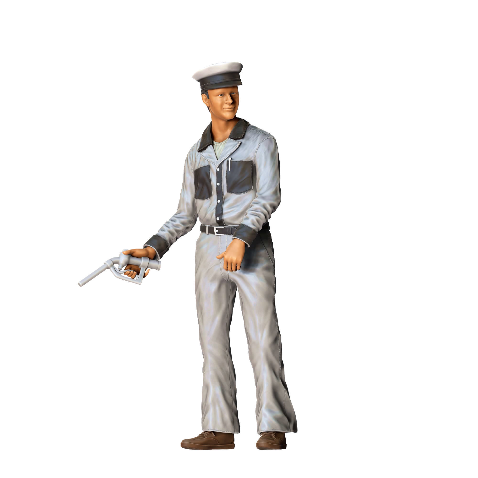 Gas Station Worker 1950s with old Gas Pump 3D print model_26