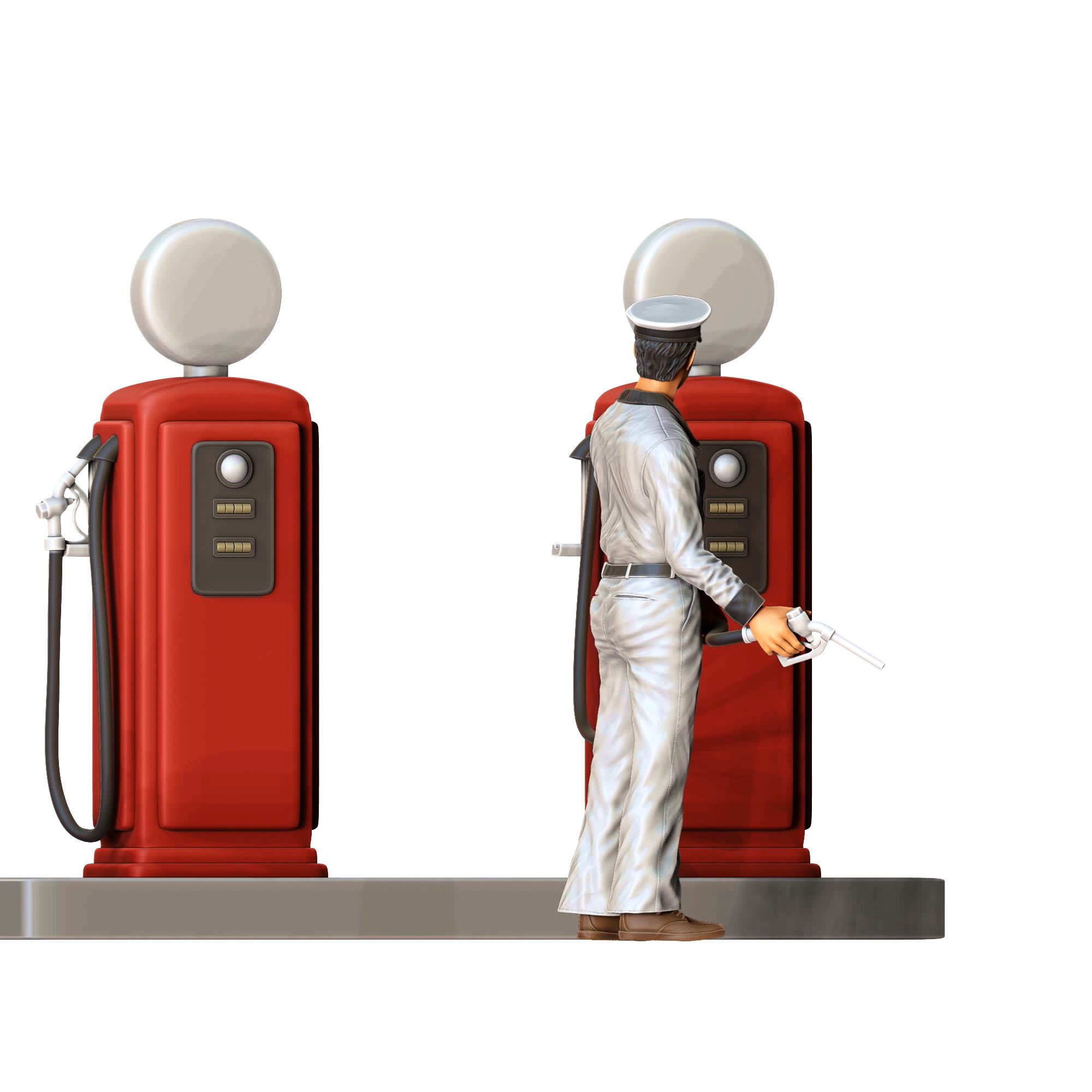 Gas Station Worker 1950s with old Gas Pump 3D print model_4