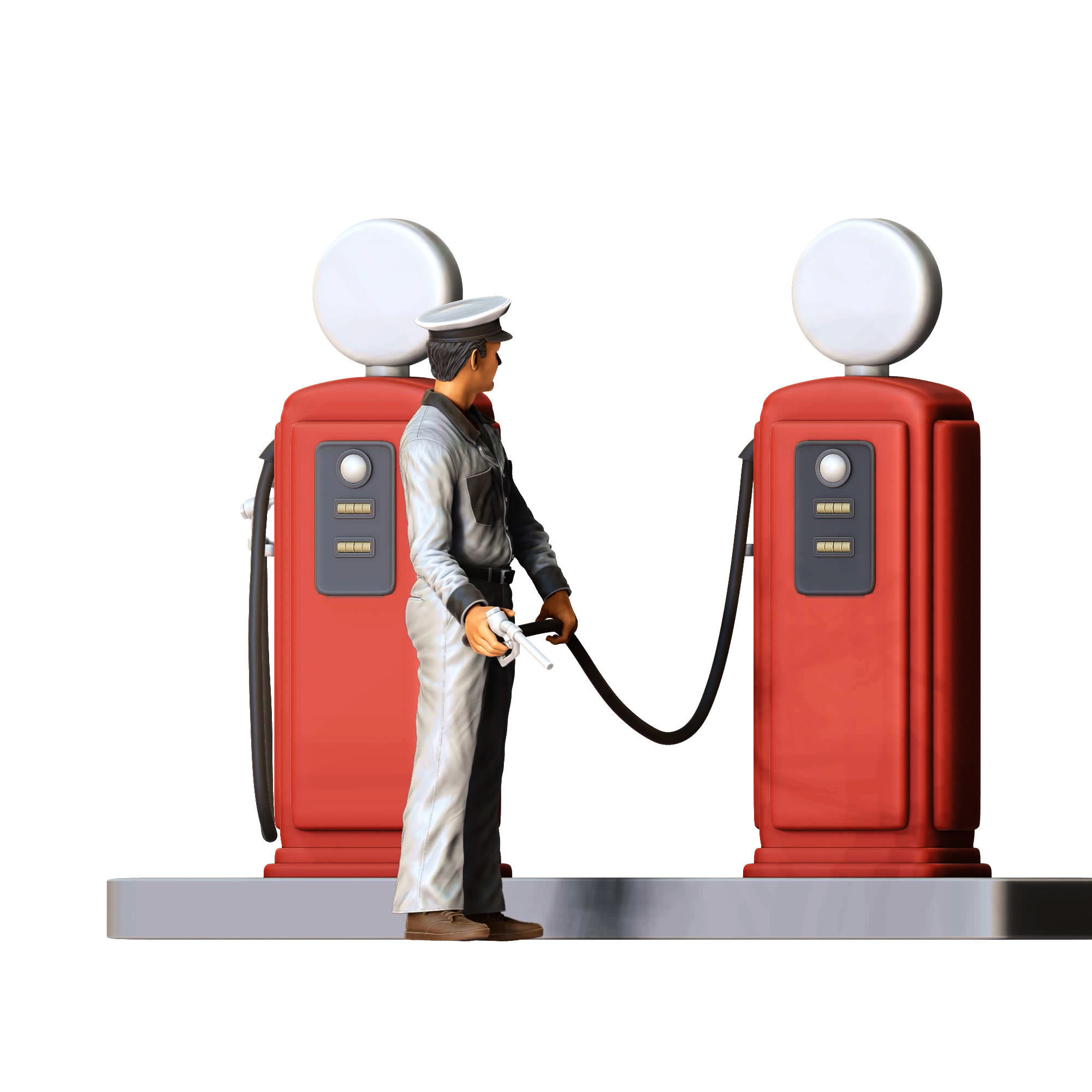 Gas Station Worker 1950s with old Gas Pump 3D print model_3