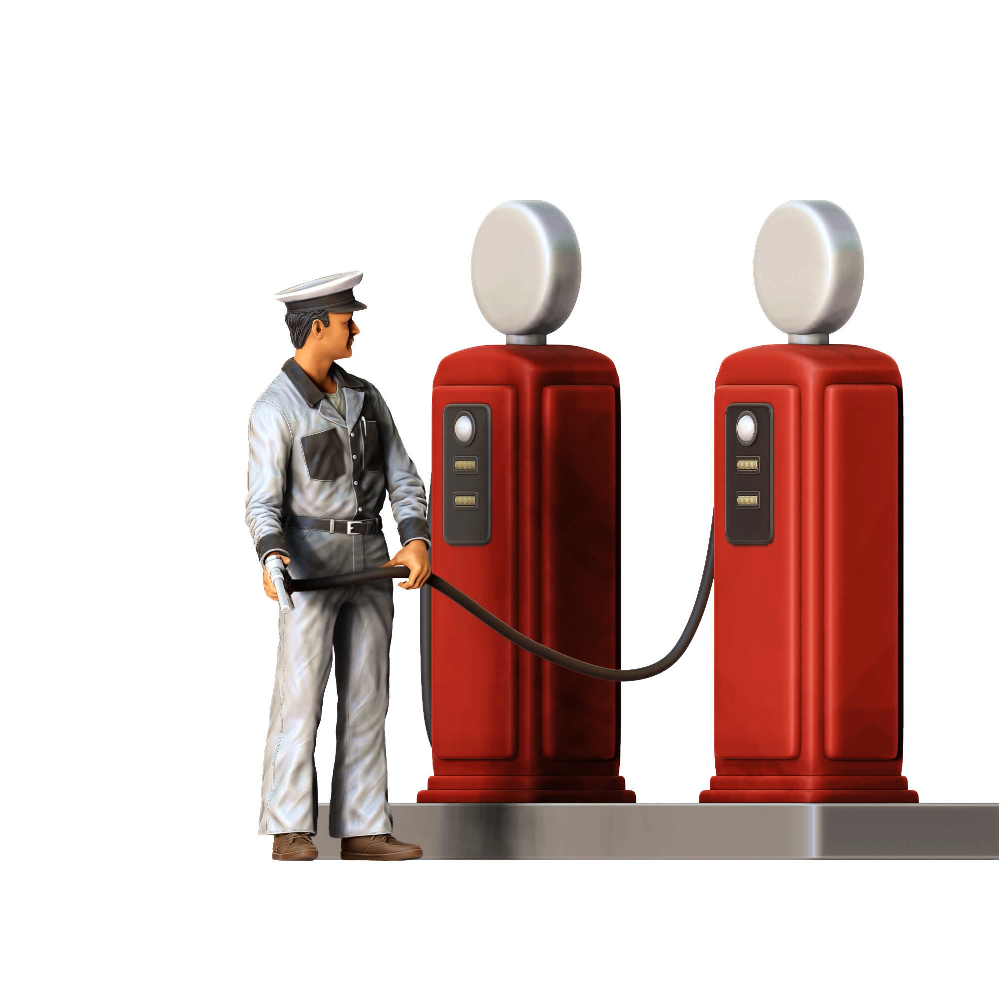 Gas Station Worker 1950s with old Gas Pump 3D print model_2