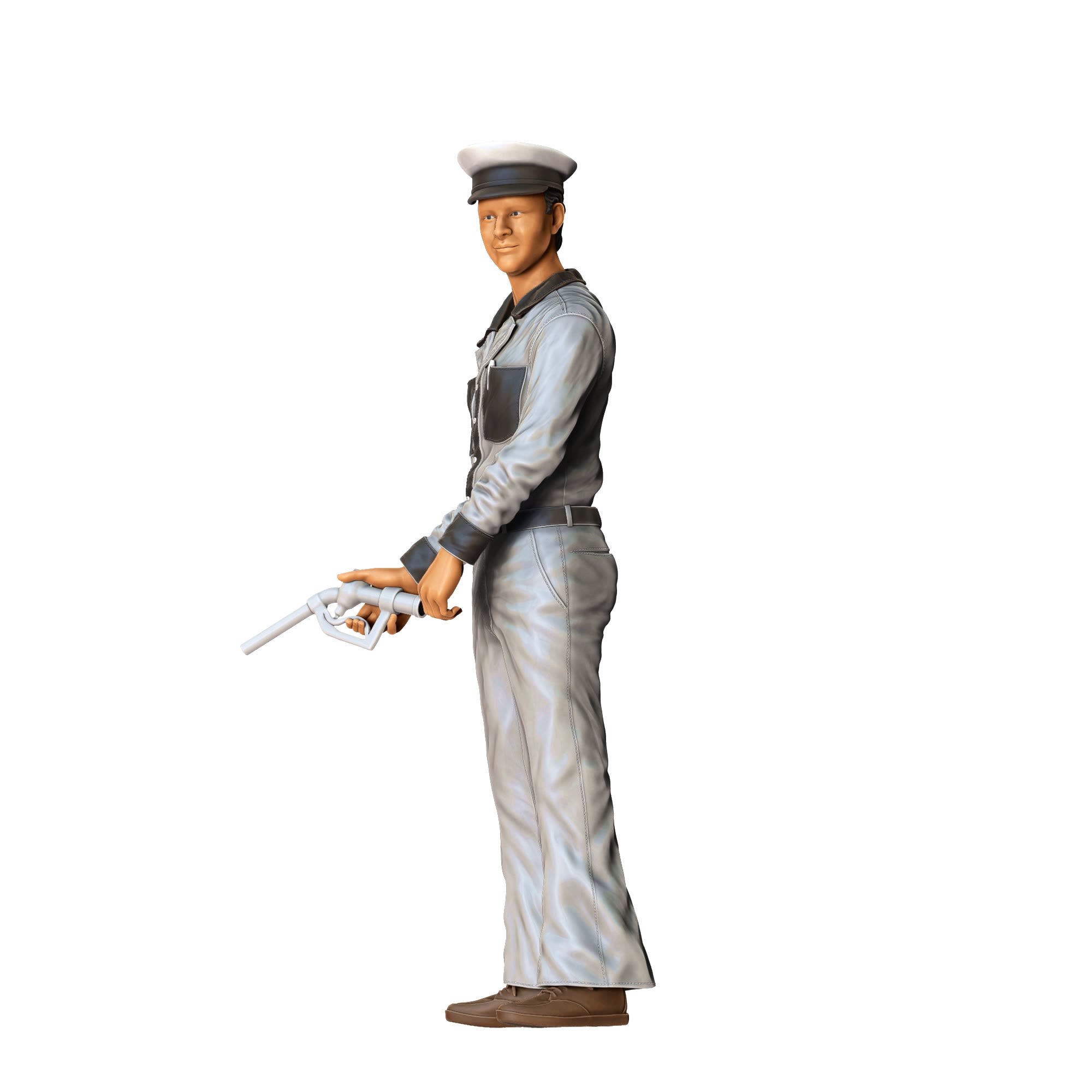 Gas Station Worker 1950s with old Gas Pump 3D print model_23