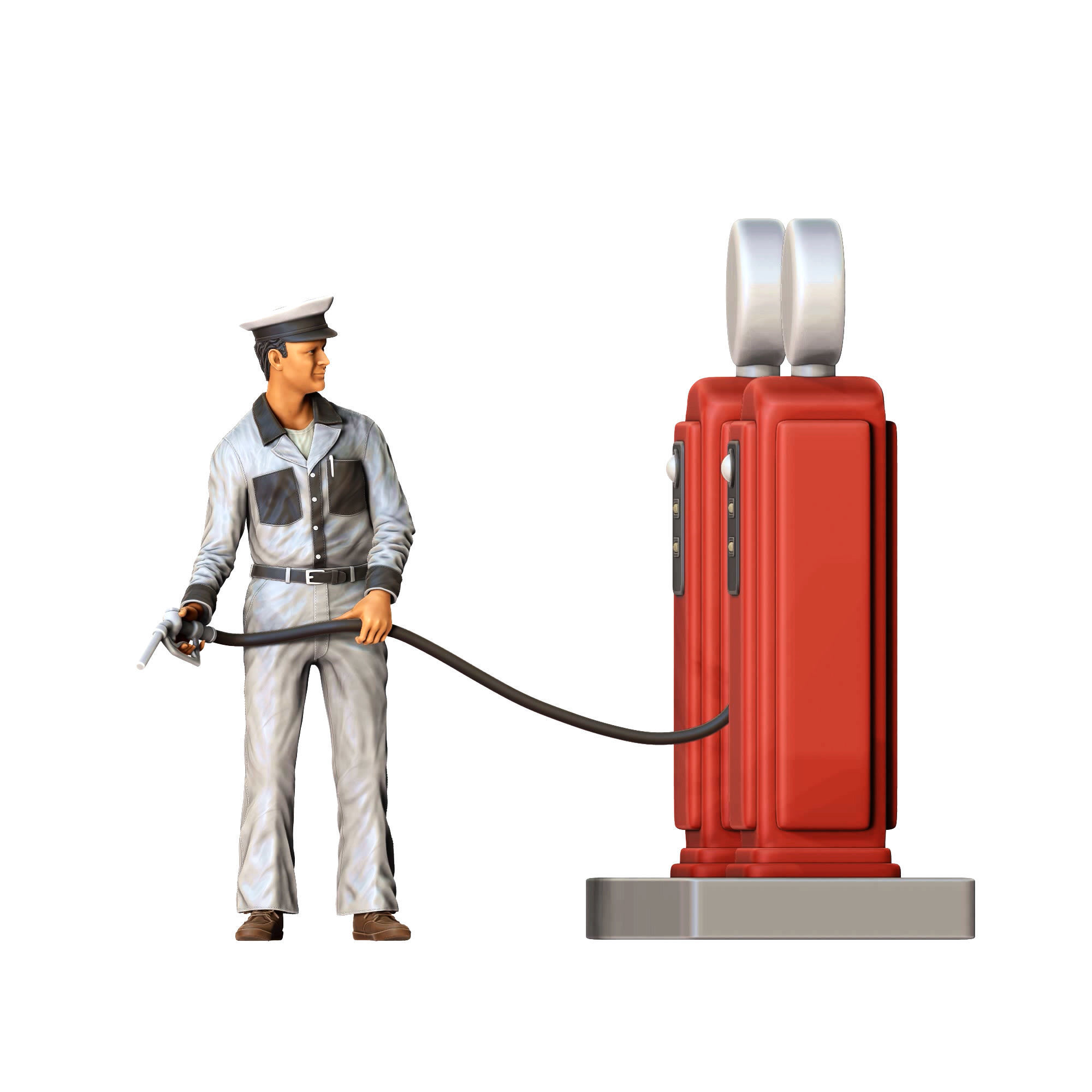 Gas Station Worker 1950s with old Gas Pump 3D print model_1