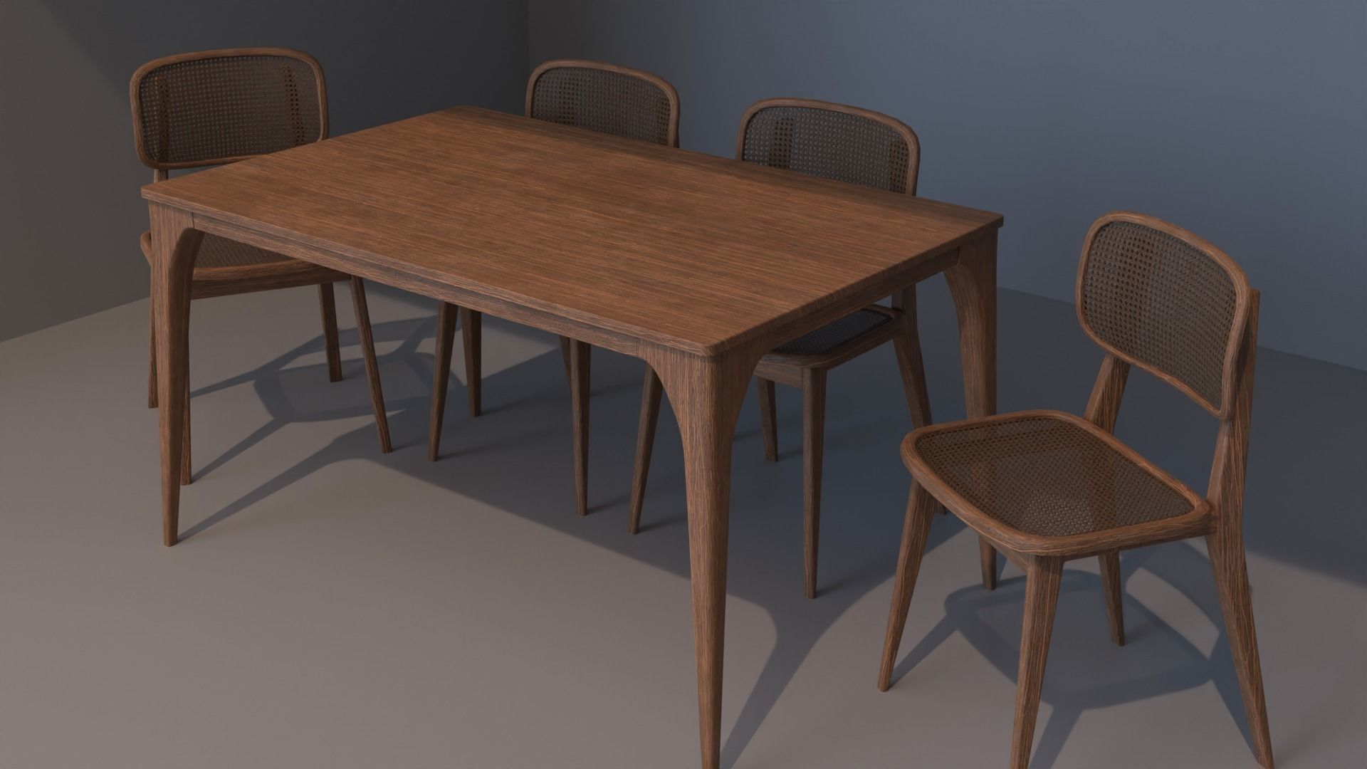 rattan table and chair 3D model_1