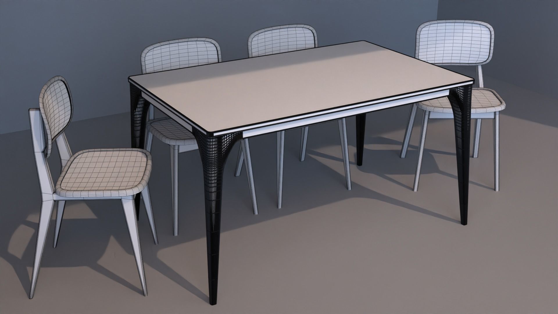 rattan table and chair 3D model_7