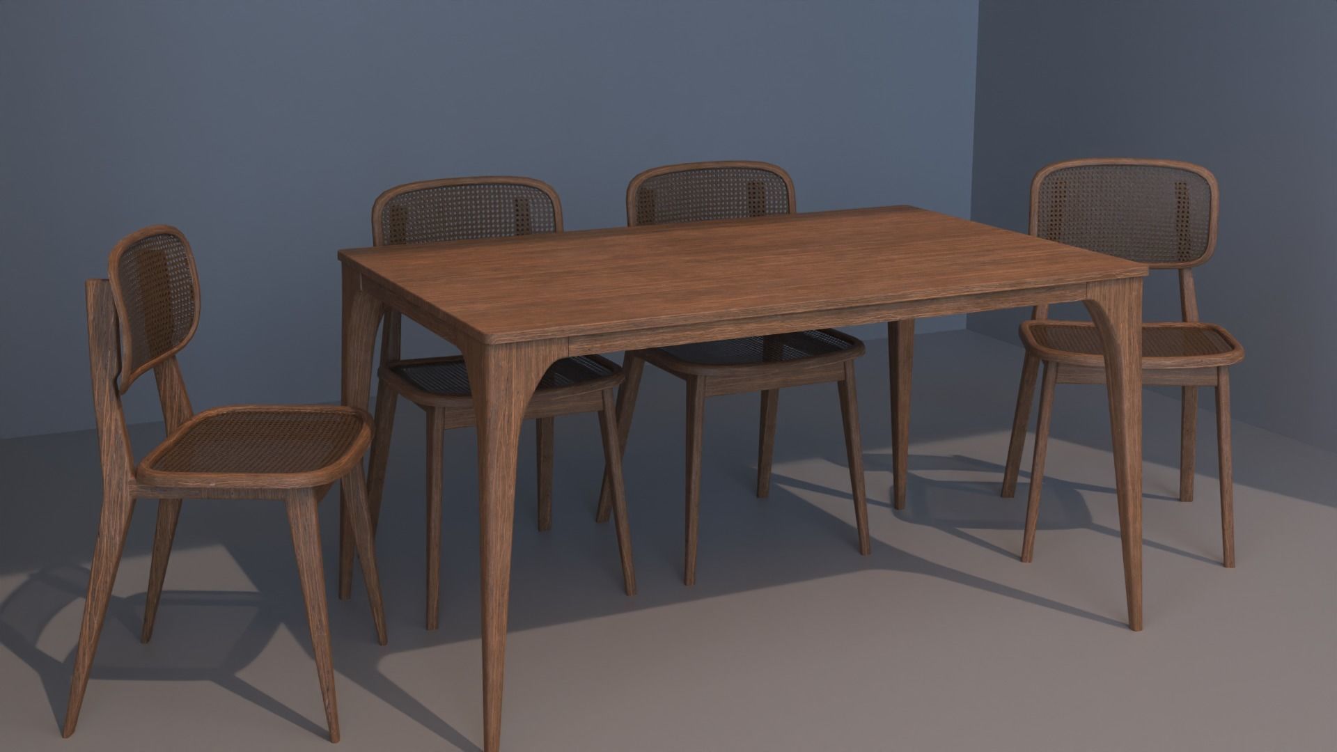 rattan table and chair 3D model_3