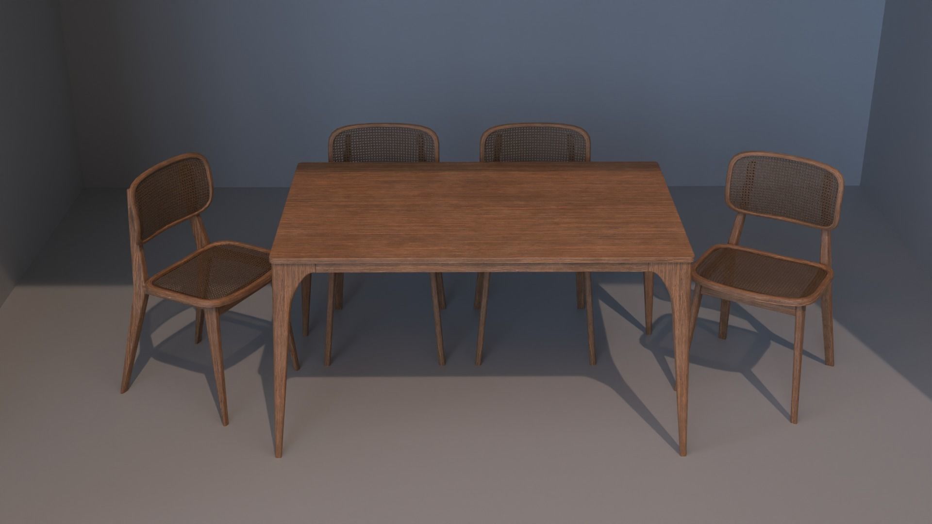 rattan table and chair 3D model_2