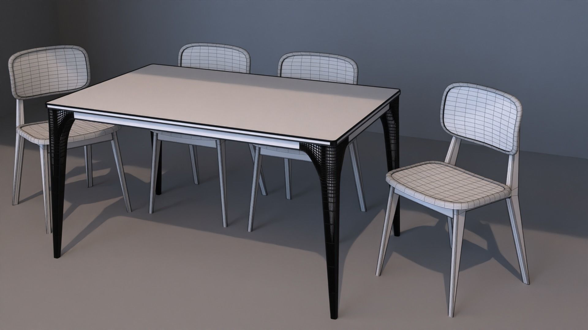 rattan table and chair 3D model_8