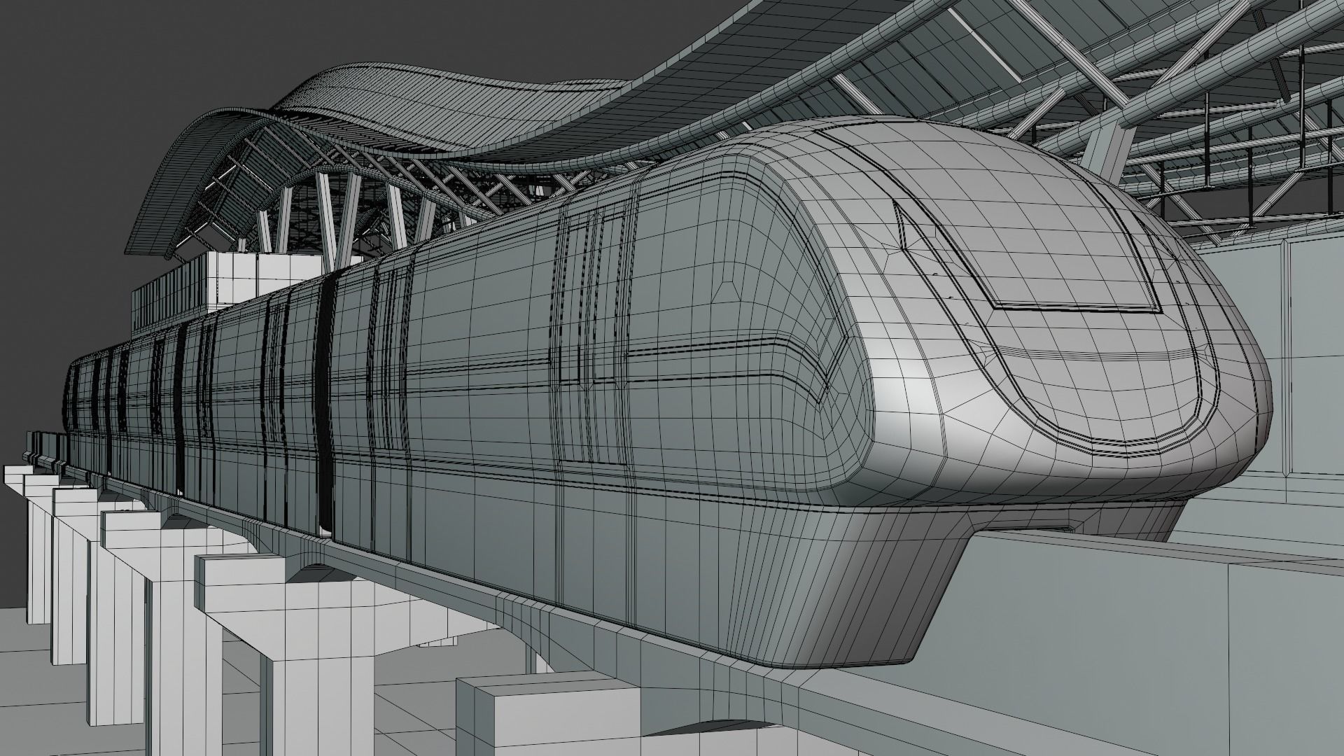 Monorail station with train 2024 II 3D model_3
