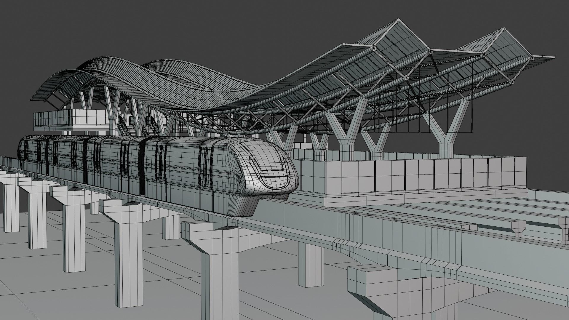 Monorail station with train 2024 II 3D model_1