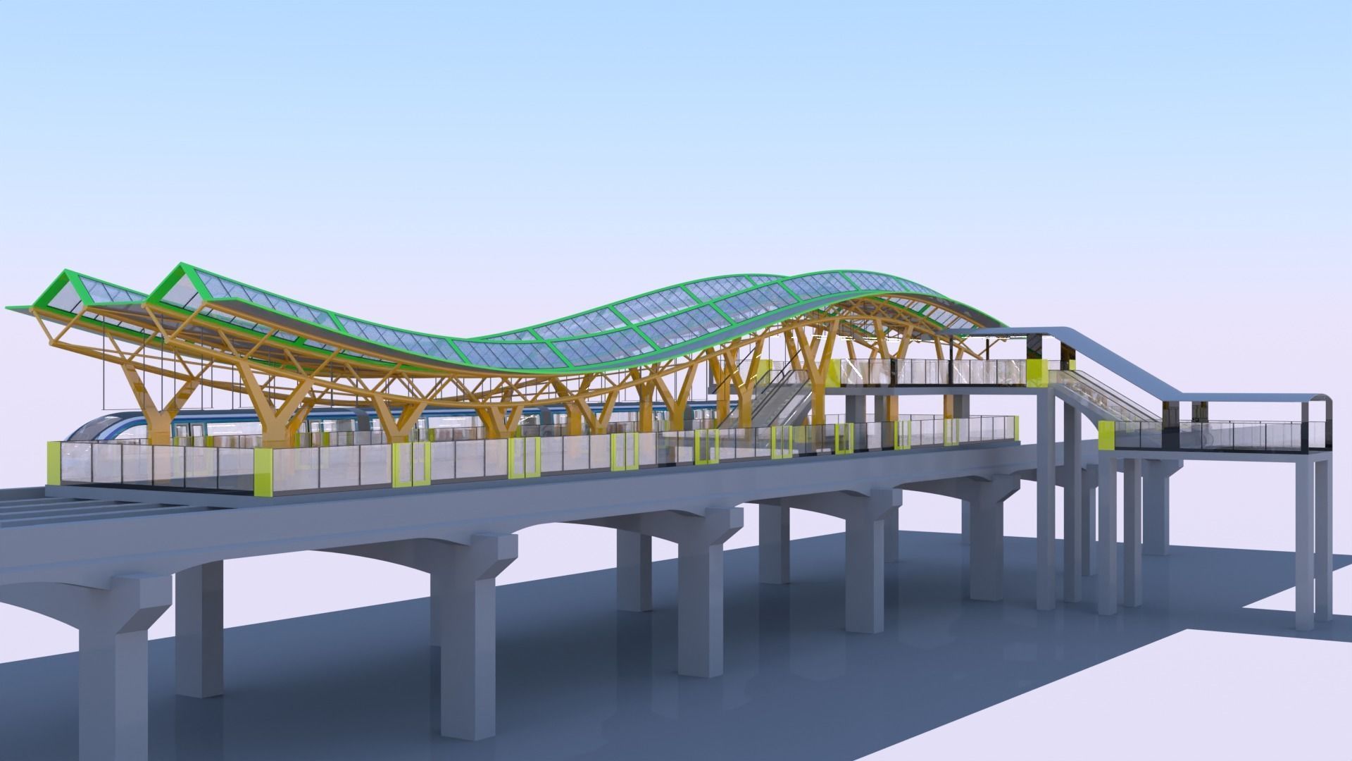 Monorail station with train 2024 II 3D model_12