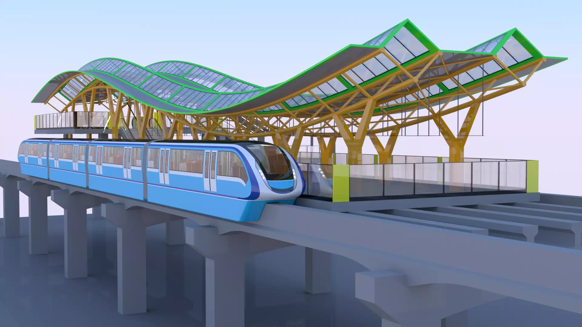 Monorail station with train 2024 II 3D model_0