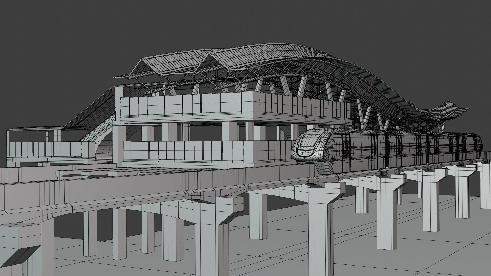 Monorail station with train 2024 II 3D model_7