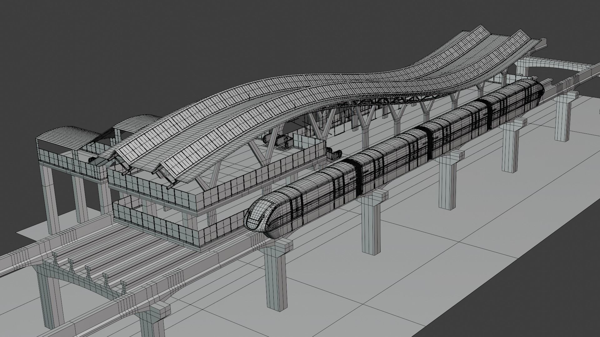 Monorail station with train 2024 II 3D model_11