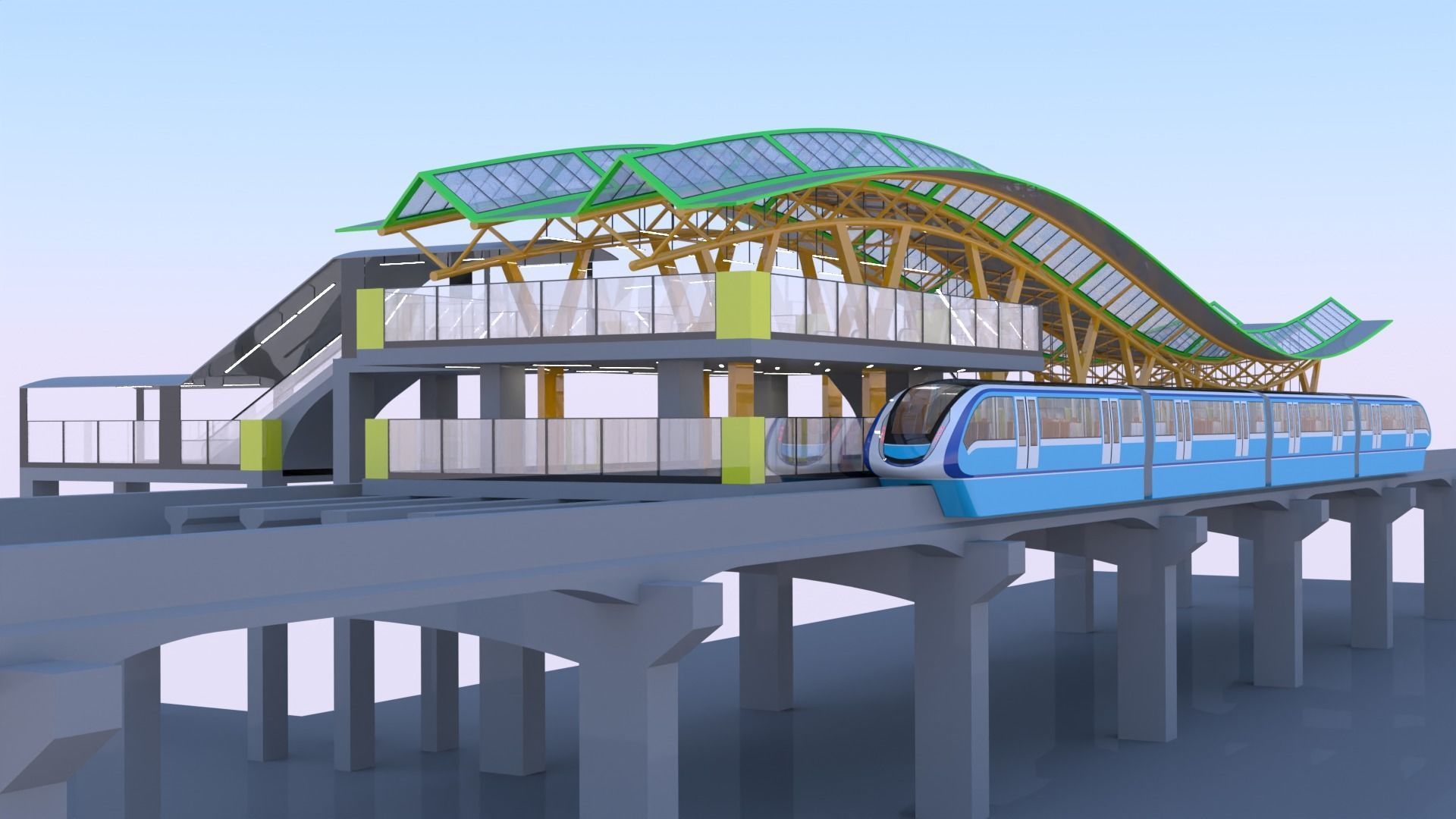 Monorail station with train 2024 II 3D model_6