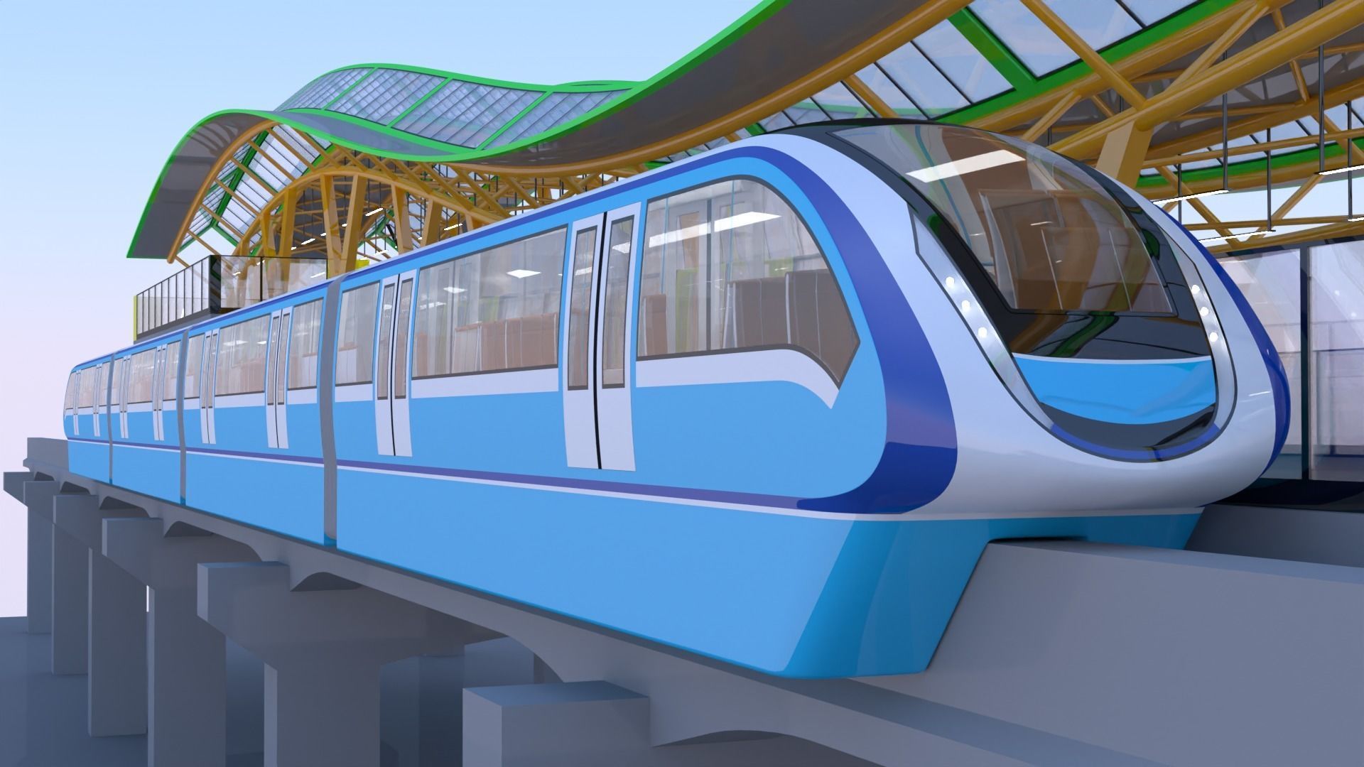 Monorail station with train 2024 II 3D model_2