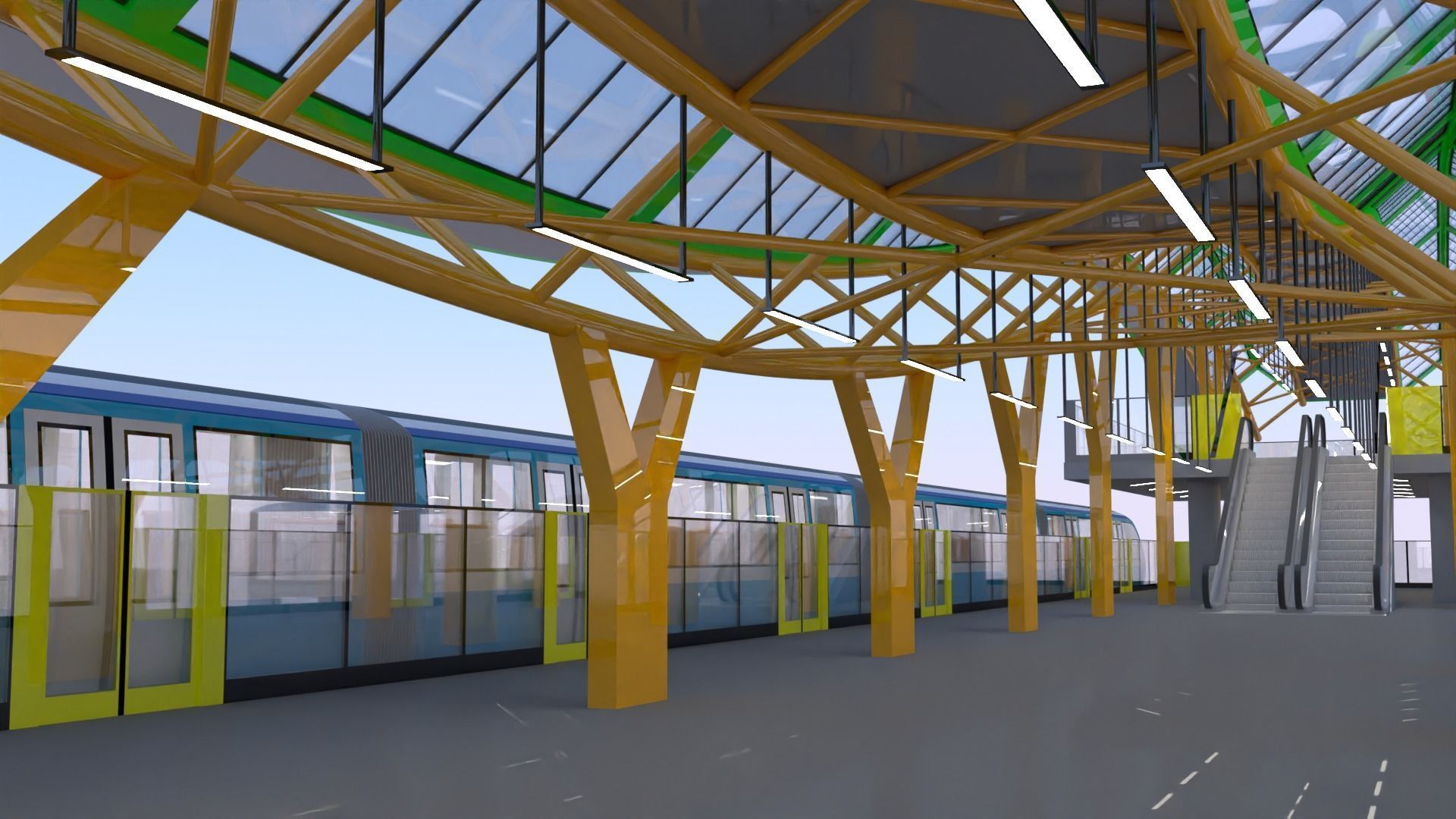 Monorail station with train 2024 II 3D model_4