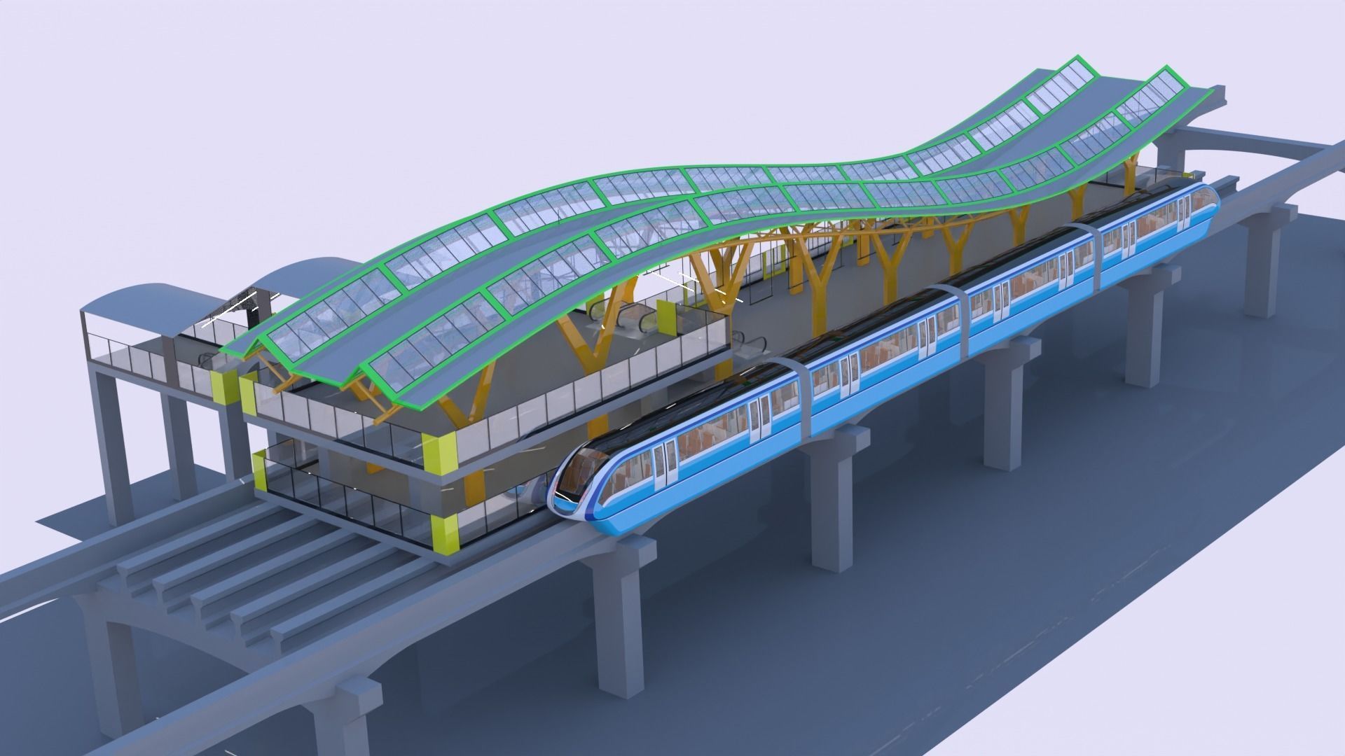 Monorail station with train 2024 II 3D model_10