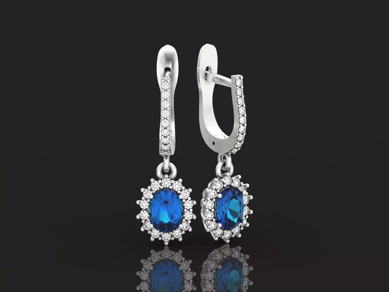 Earring Sapphire Stone Dainty Diamond Style Dangle 1045 3D print model