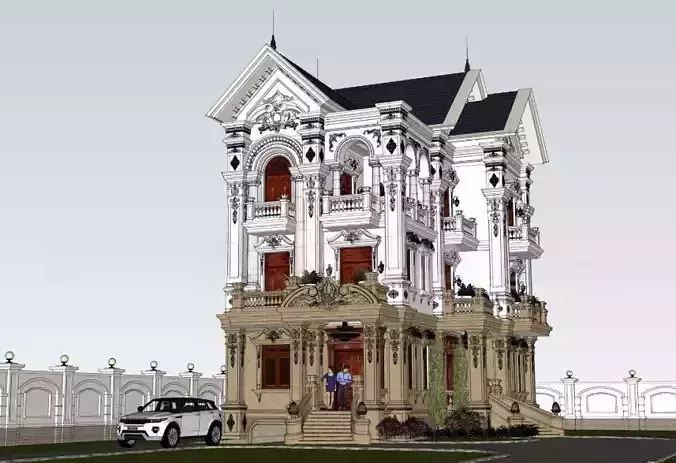 1 Parisian Elegance Neoclassical Villa Exterior Model Low-poly 3D model