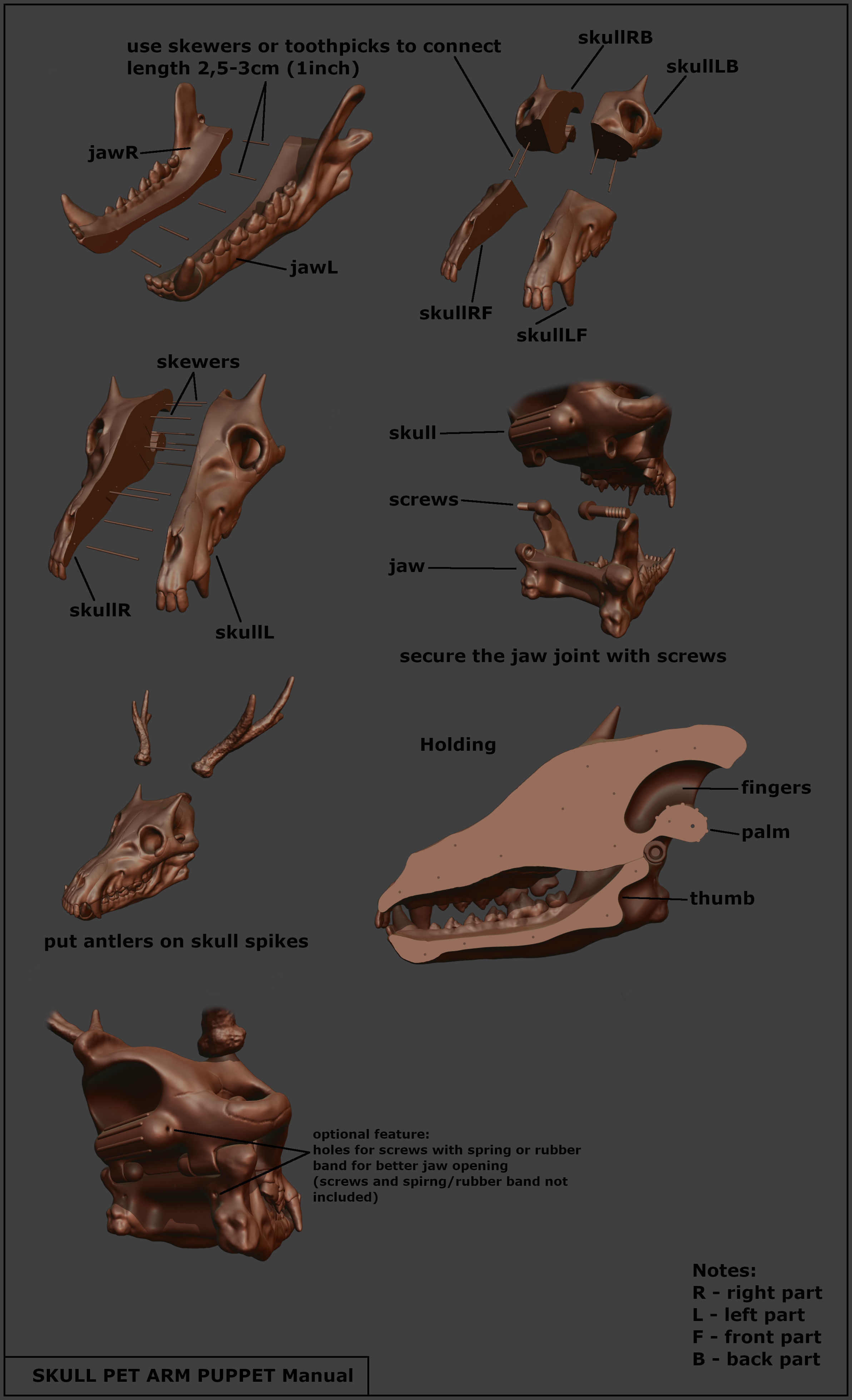 Skull Pet Arm Puppet 3D Print 3D print model_9