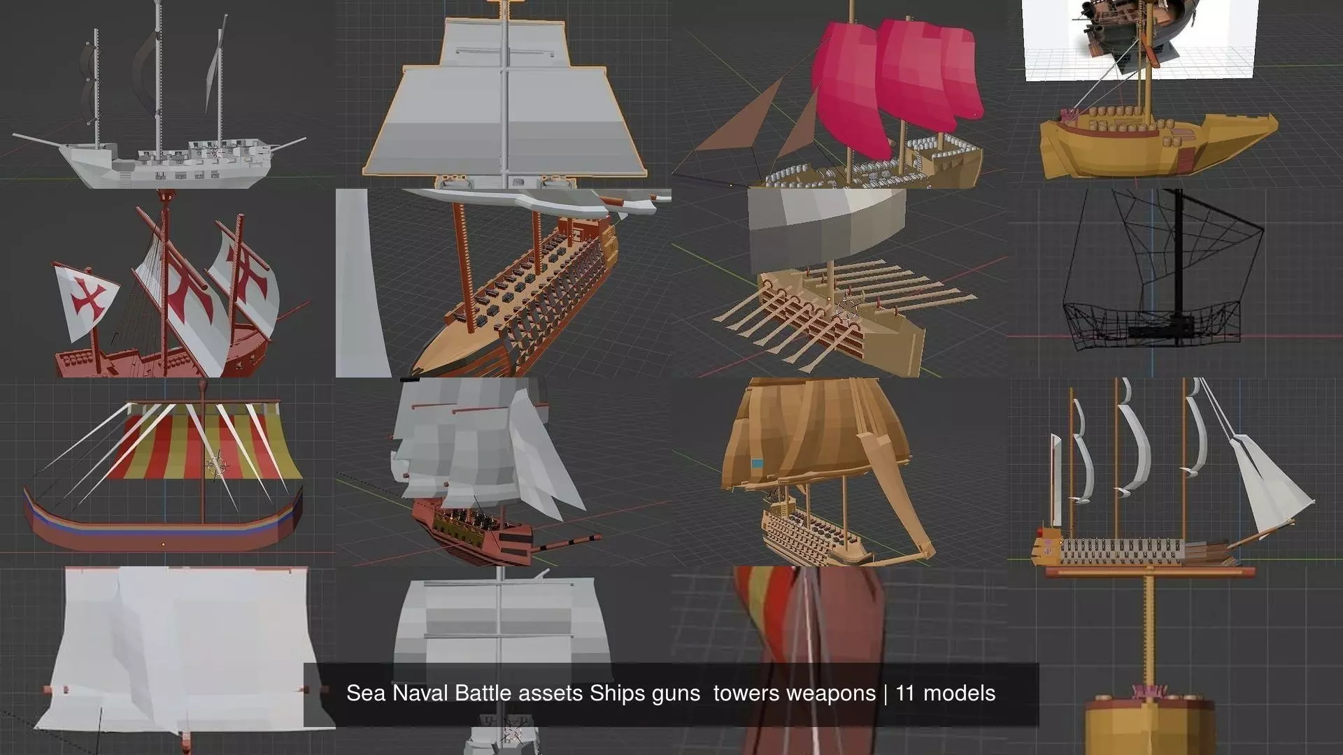 Sea Naval Battle assets Ships guns  towers weapons 3D Model Collection_0