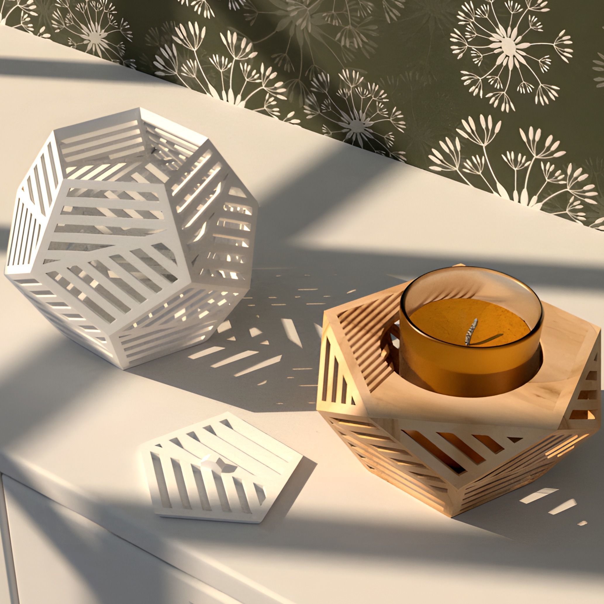 Portavelas y caja de almacenamiento poligonal archivo stl 3D print model_5