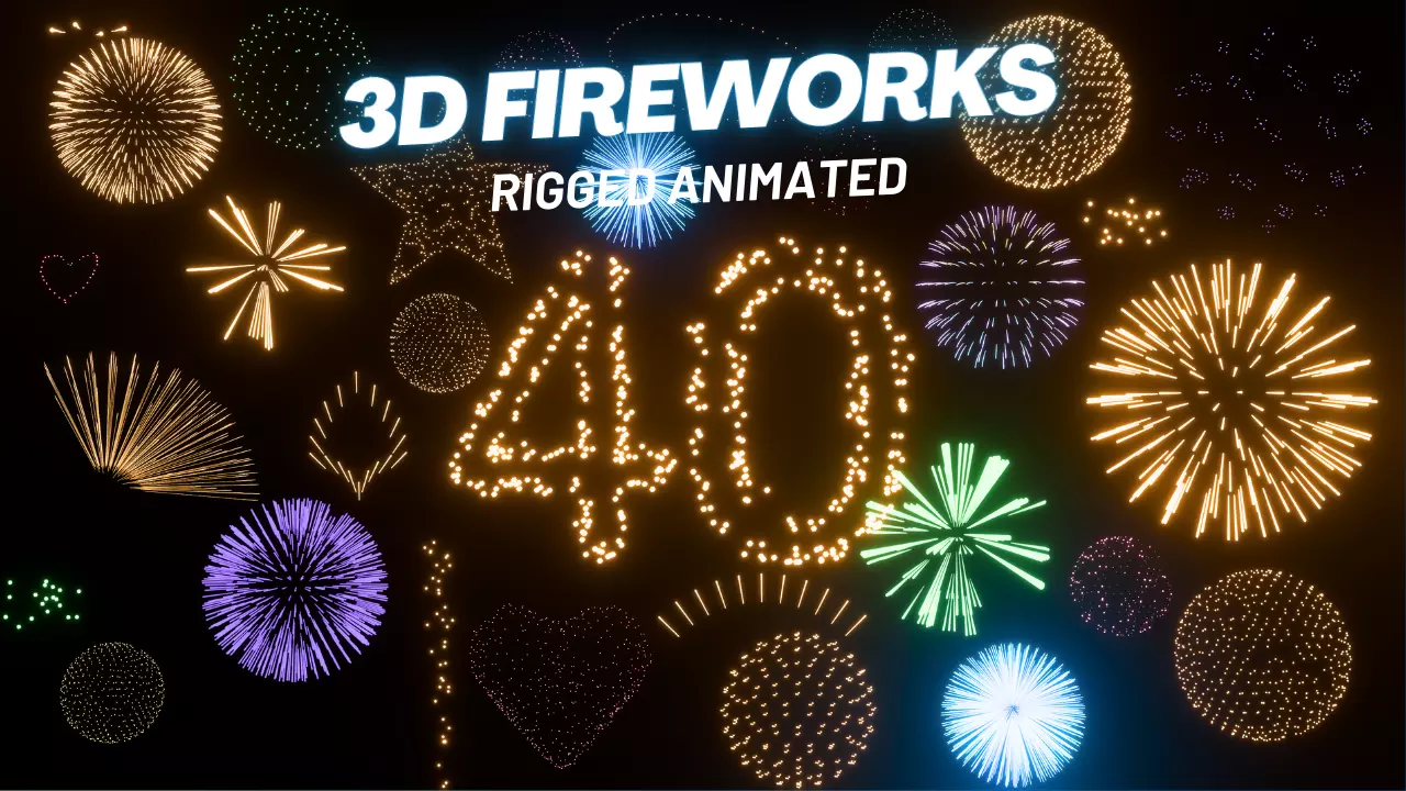 40 Fireworks Animated Rigged fbx glb blend abc usdc 3D Model Collection_0