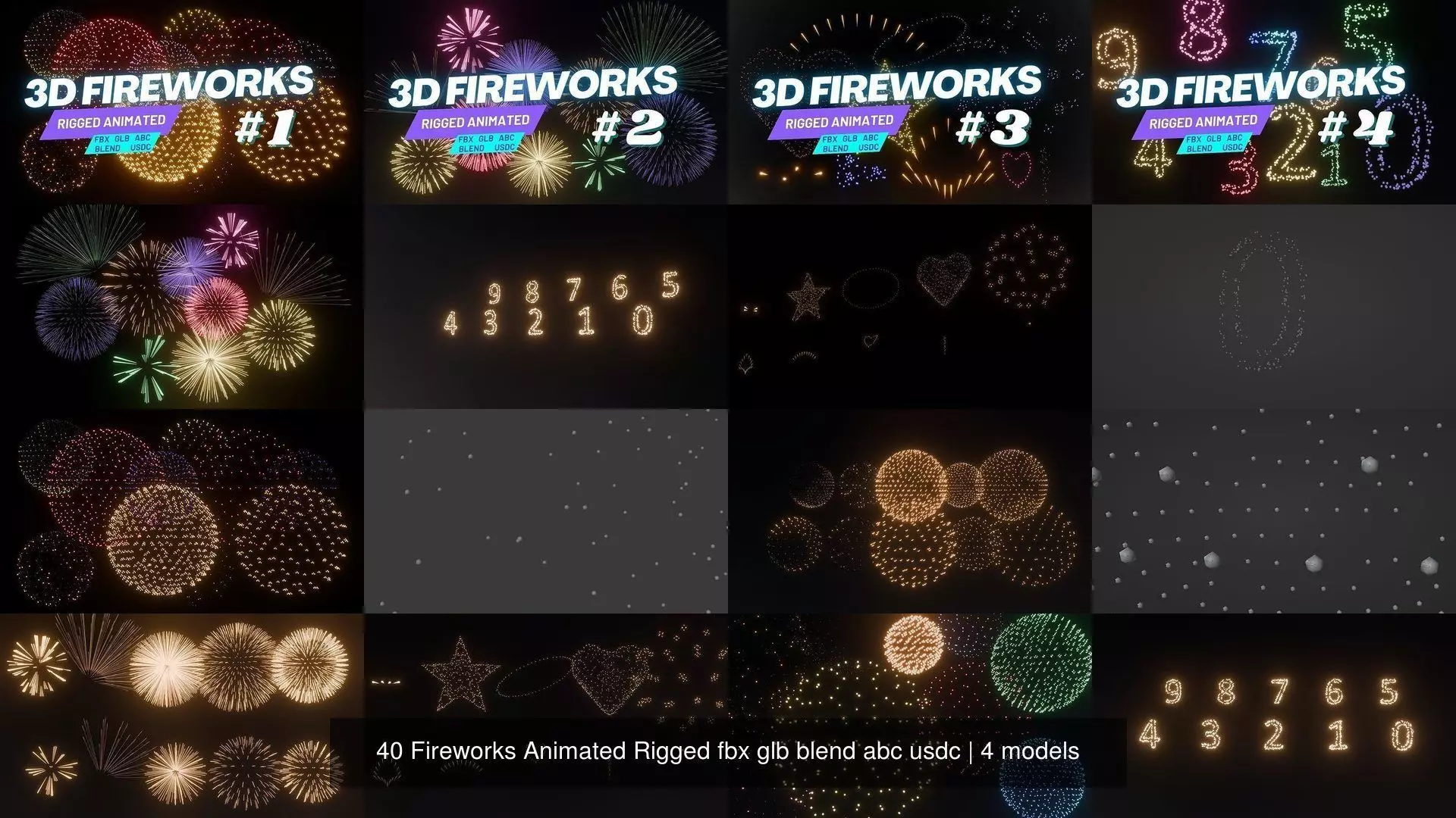 40 Fireworks Animated Rigged fbx glb blend abc usdc 3D Model Collection_5