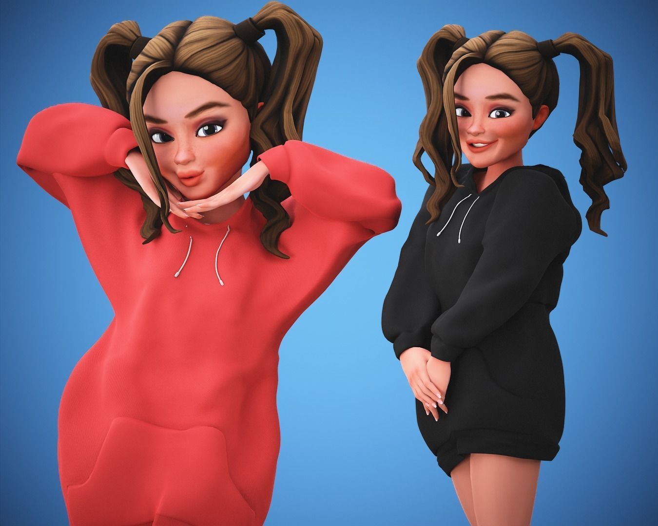 Game Cartoon Girl Character Suzie rigged Low-poly 3D model_4