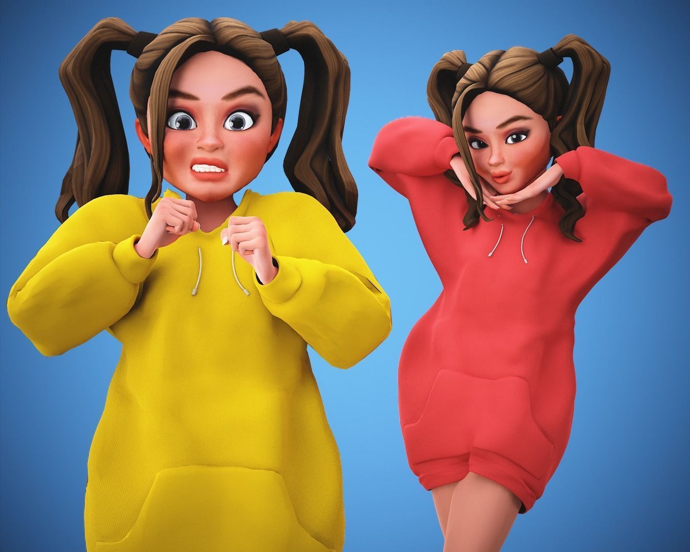 Game Cartoon Girl Character Suzie rigged Low-poly 3D model_1