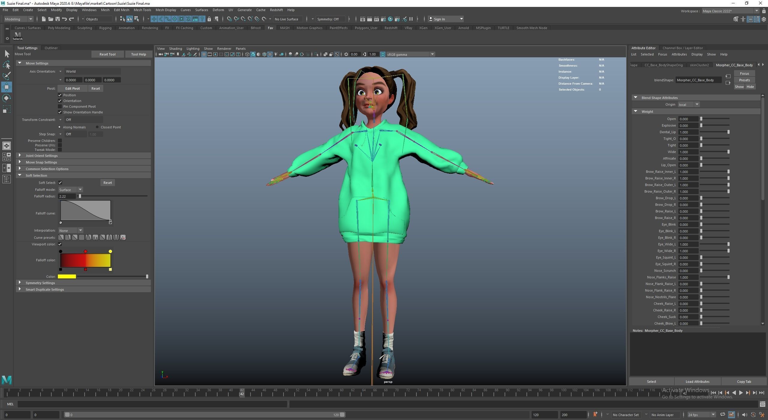 Game Cartoon Girl Character Suzie rigged Low-poly 3D model_14