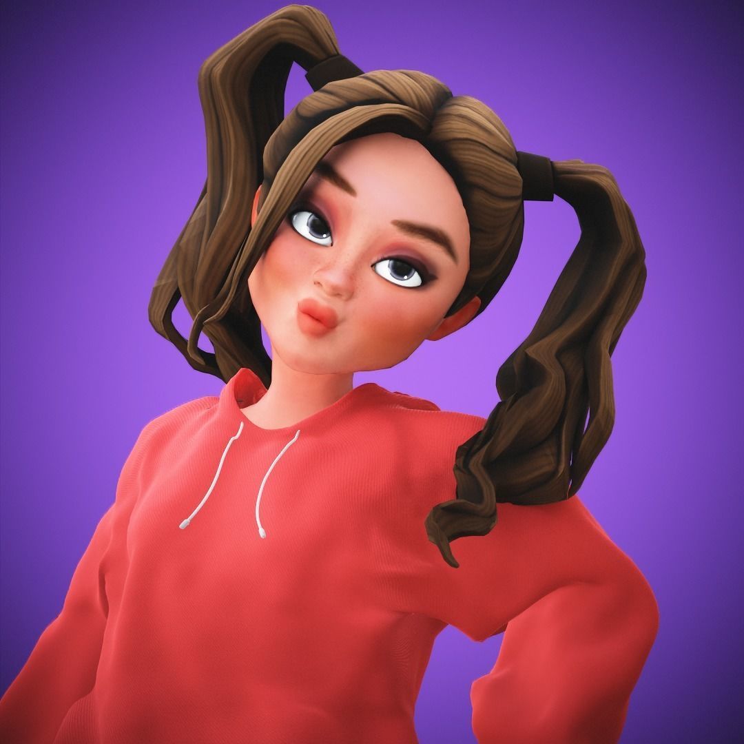 Game Cartoon Girl Character Suzie rigged Low-poly 3D model_18