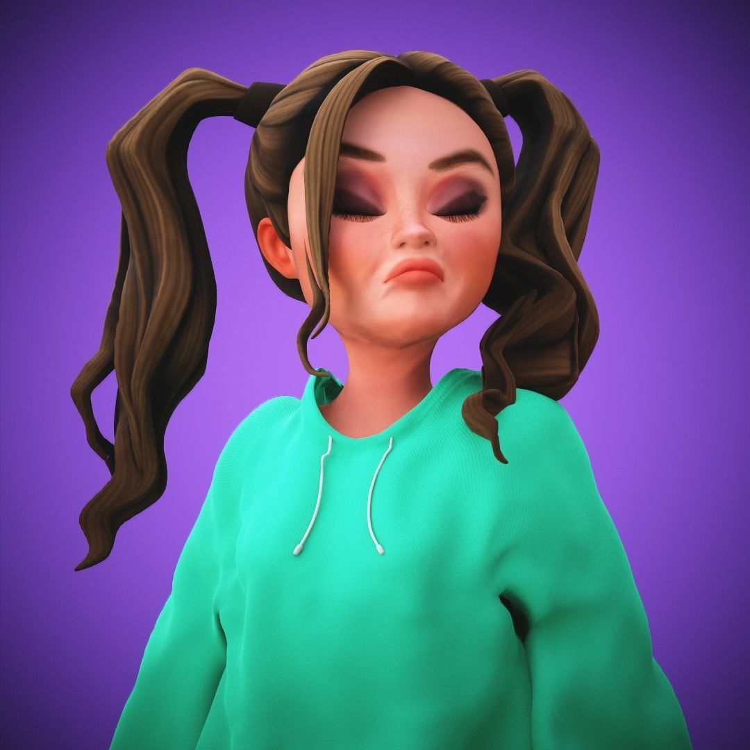 Game Cartoon Girl Character Suzie rigged Low-poly 3D model_22
