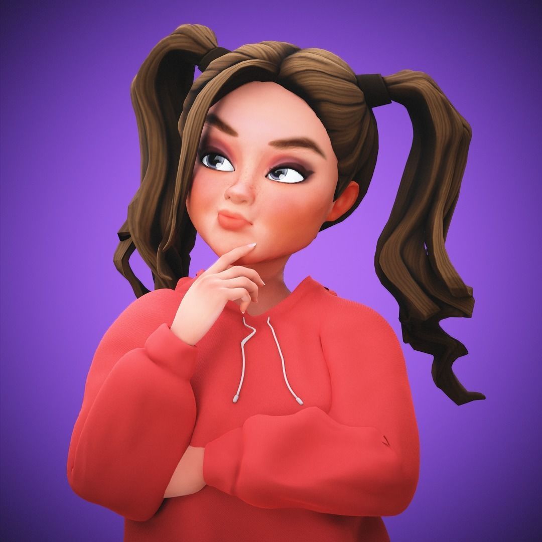 Game Cartoon Girl Character Suzie rigged Low-poly 3D model_21