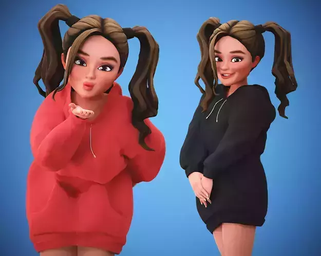 Game Cartoon Girl Character Suzie rigged Low-poly 3D model