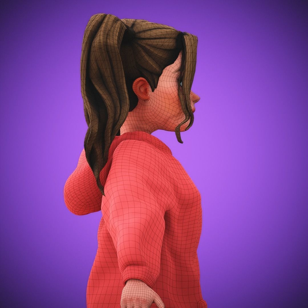 Game Cartoon Girl Character Suzie rigged Low-poly 3D model_10