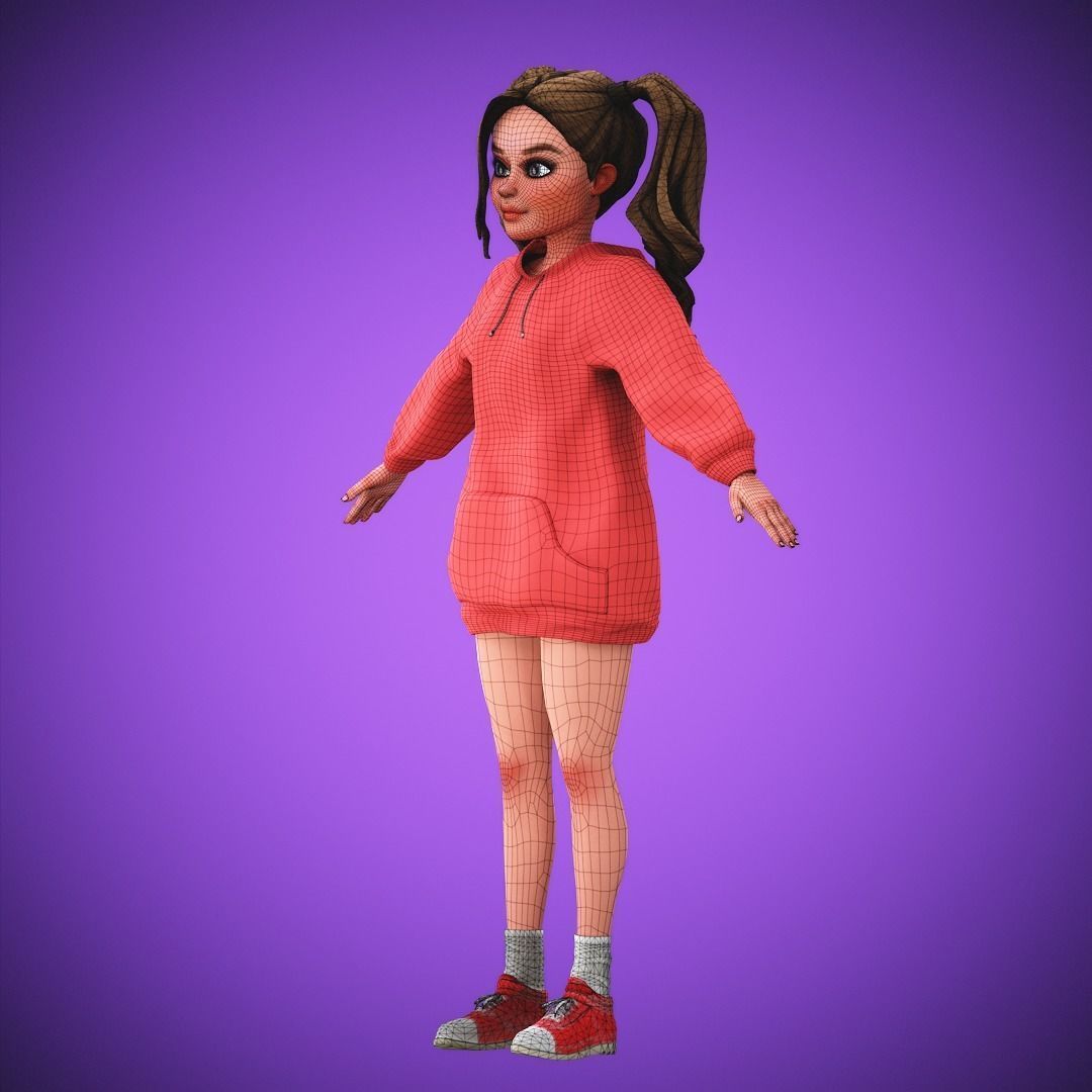 Game Cartoon Girl Character Suzie rigged Low-poly 3D model_12